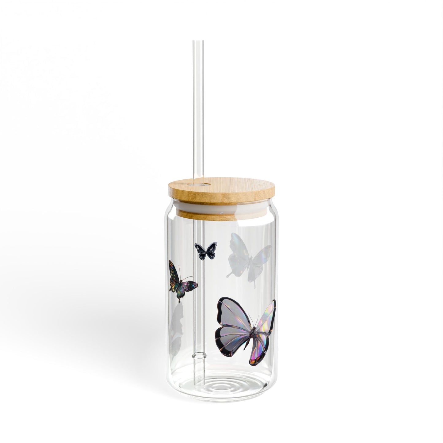 Chrome Butterflies Iced Coffee Glass 16oz