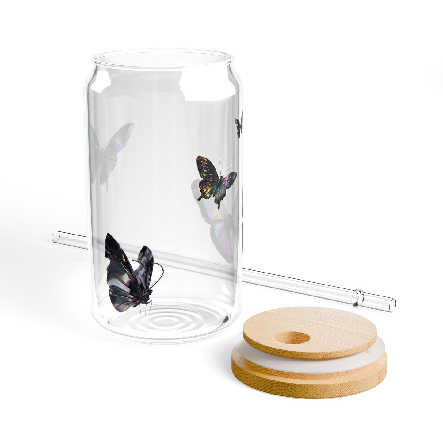 Chrome Butterflies Iced Coffee Glass 16oz