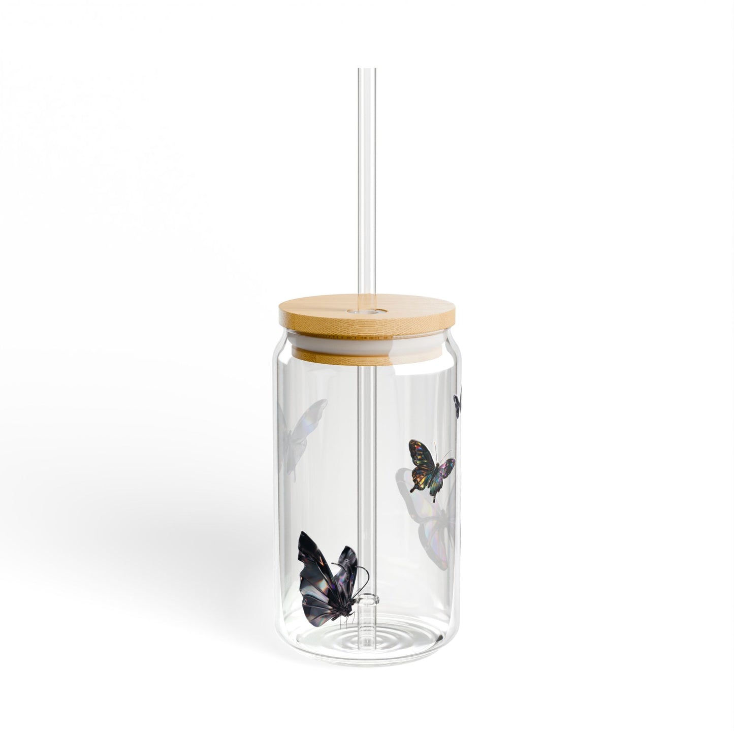 Chrome Butterflies Iced Coffee Glass 16oz