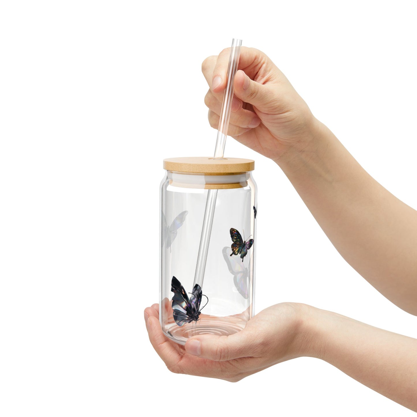 Chrome Butterflies Iced Coffee Glass 16oz